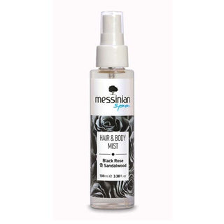 Black Rose & Sandalwood Messinian SPA Womens Perfume - Elegant fragrance bottle with black rose and sandalwood design, ideal for a luxurious experience. Shop now for premium scents at The Olive Tree.